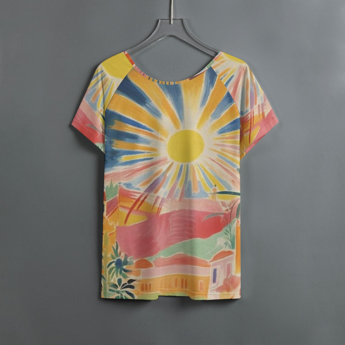 All-Over Print Women's Round Neck T-shirt With Raglan Sleeve