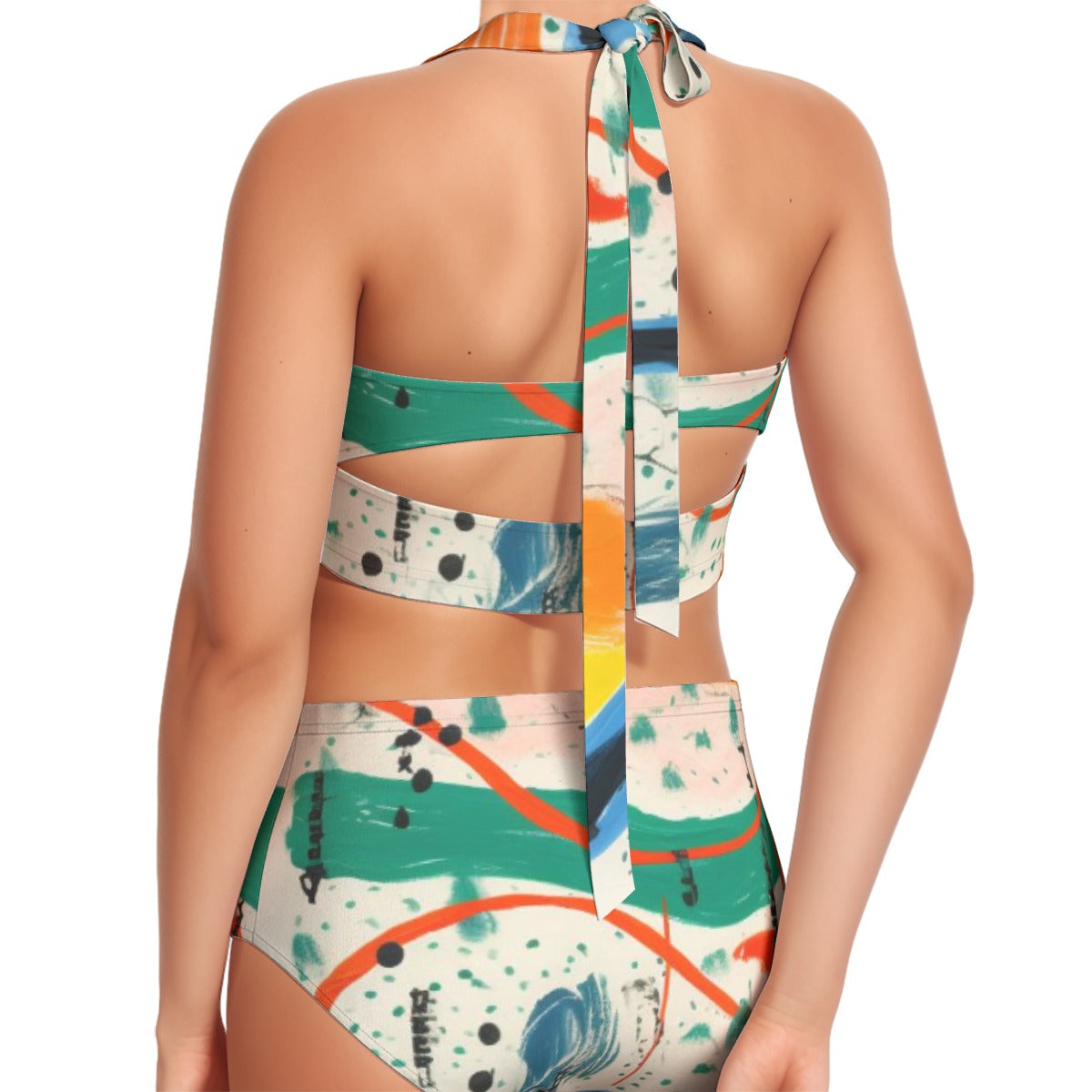 All-Over Print Women's Swimsuit Set With Halter