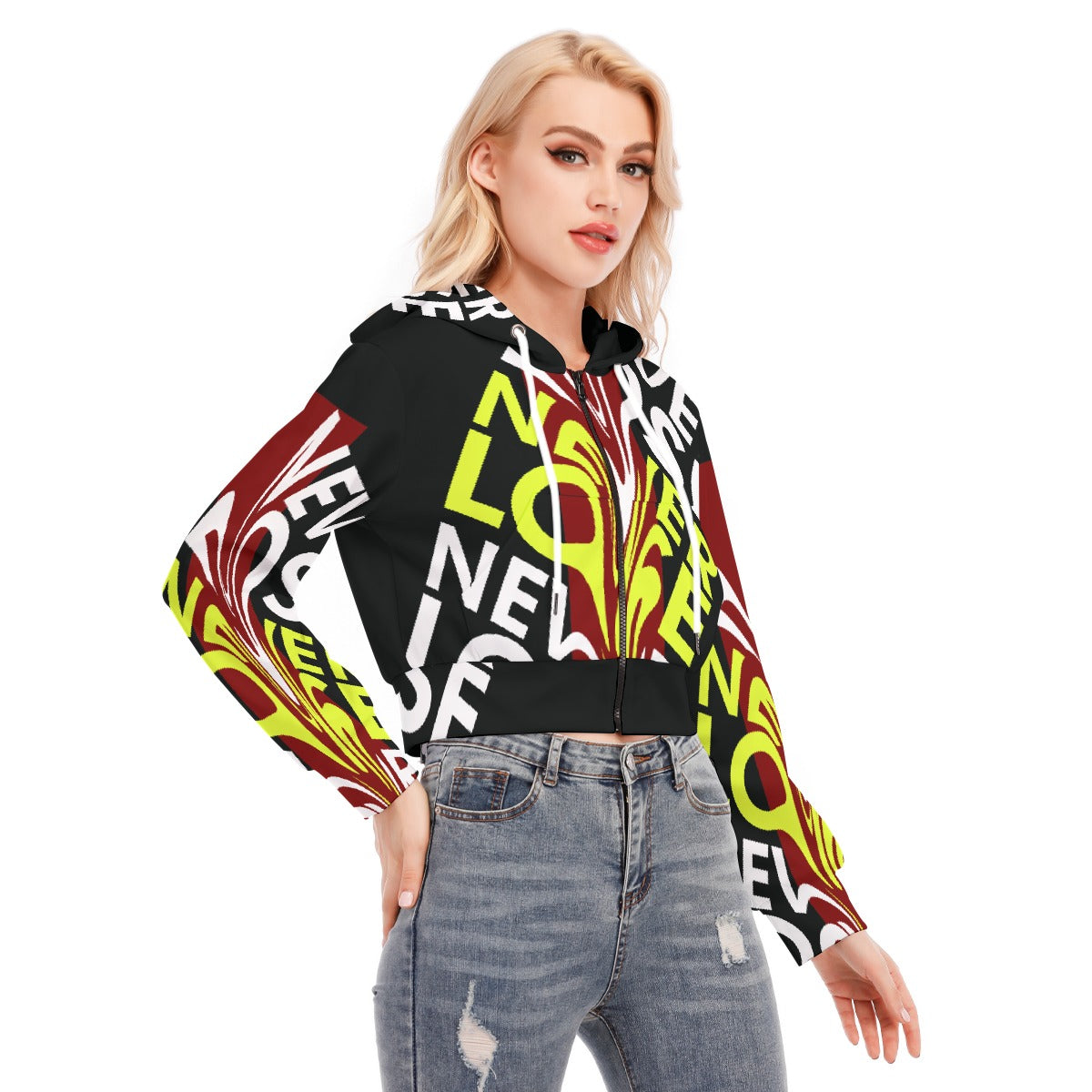 All-Over Print Women's Crop Top Hoodie With Zipper Closure