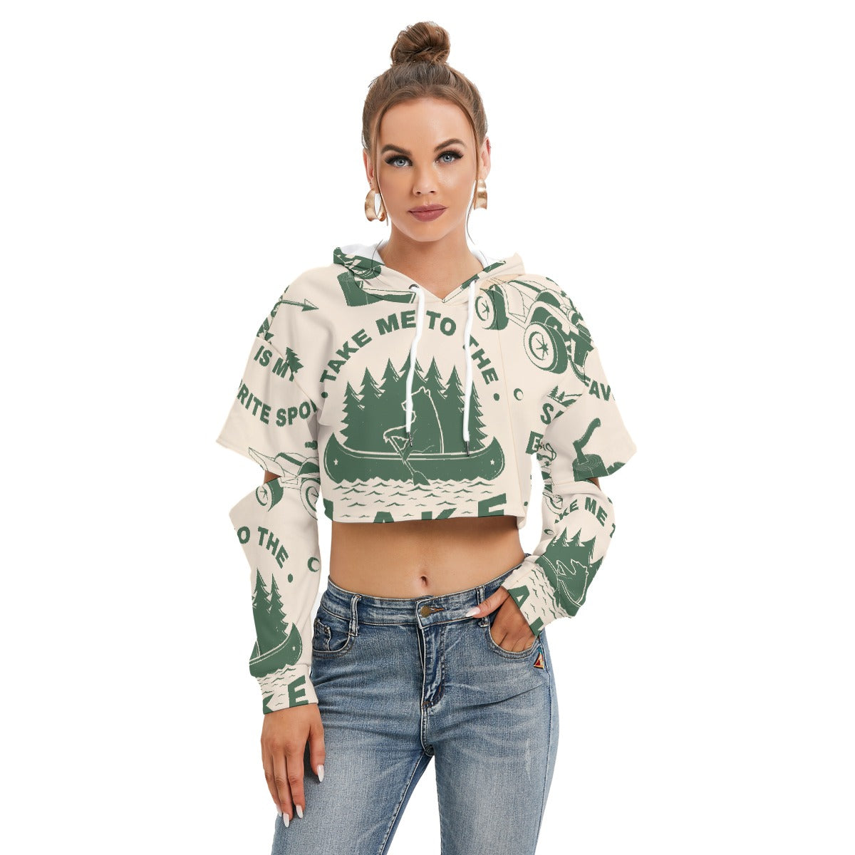 All-Over Print Women's Heavy Fleece Hoodie With Hollow Out Sleeve