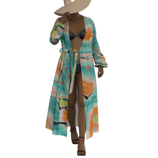 All-Over Print Women's Lace-up Chiffon Robe