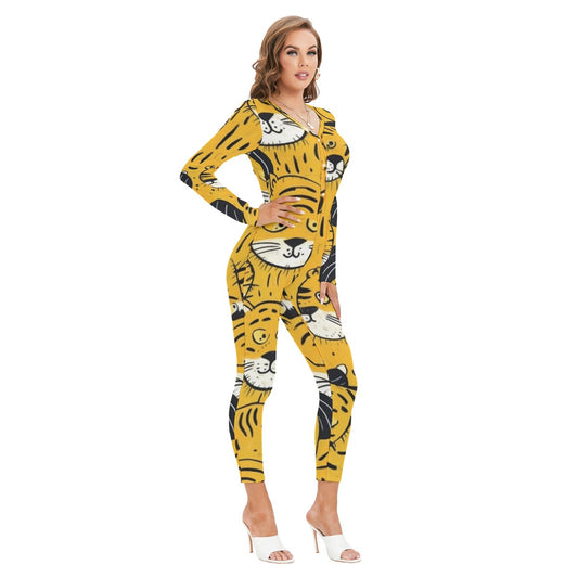 All-Over Print Women's Plunging Neck Jumpsuit