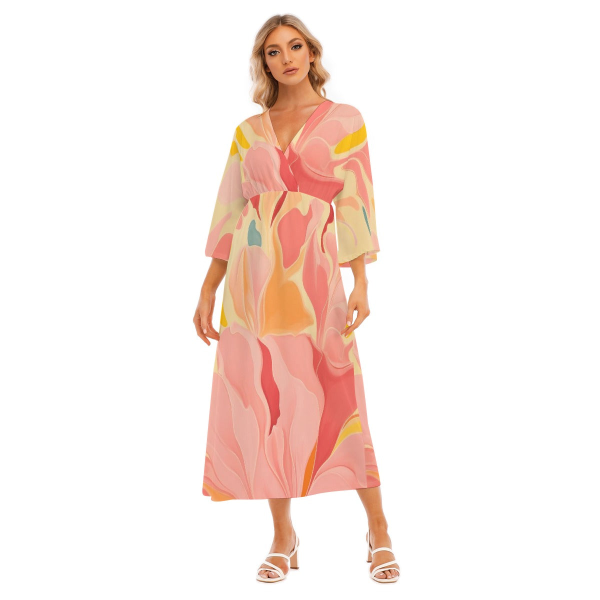 All-Over Print Women's Mid-Sleeve Long Dress