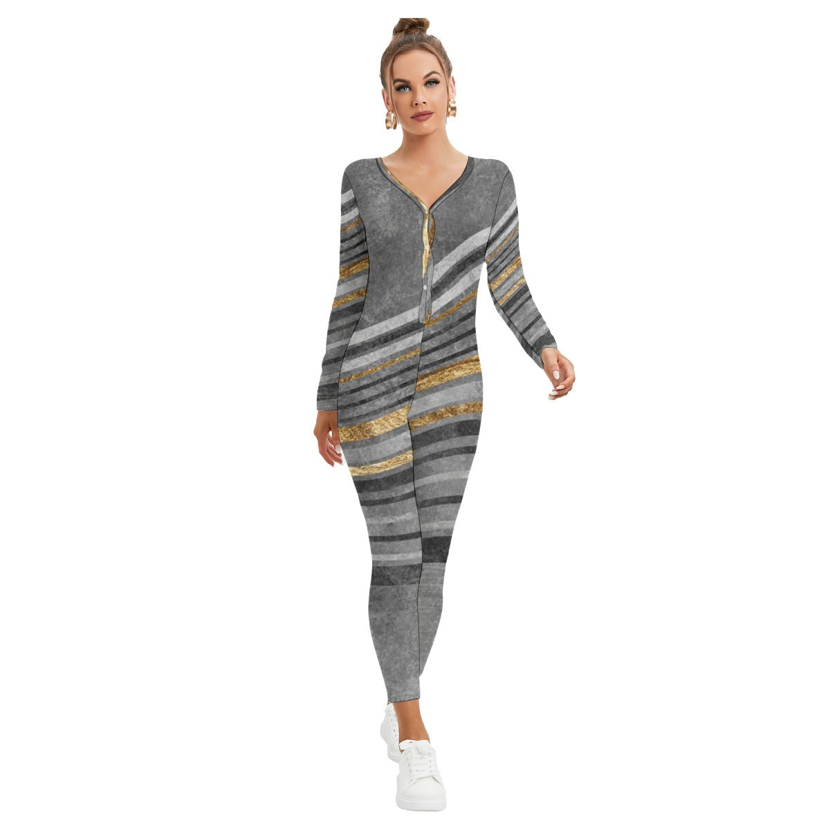 All-Over Print Women's Plunging Neck Jumpsuit