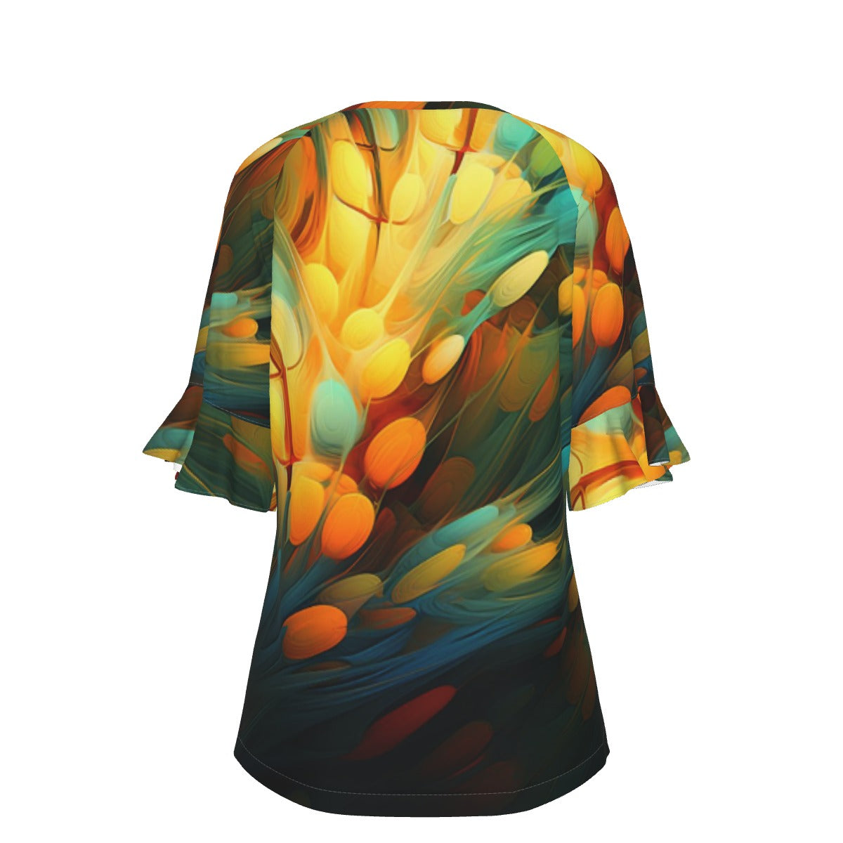All-Over Print V-neck Women's T-shirt With Bell Sleeve