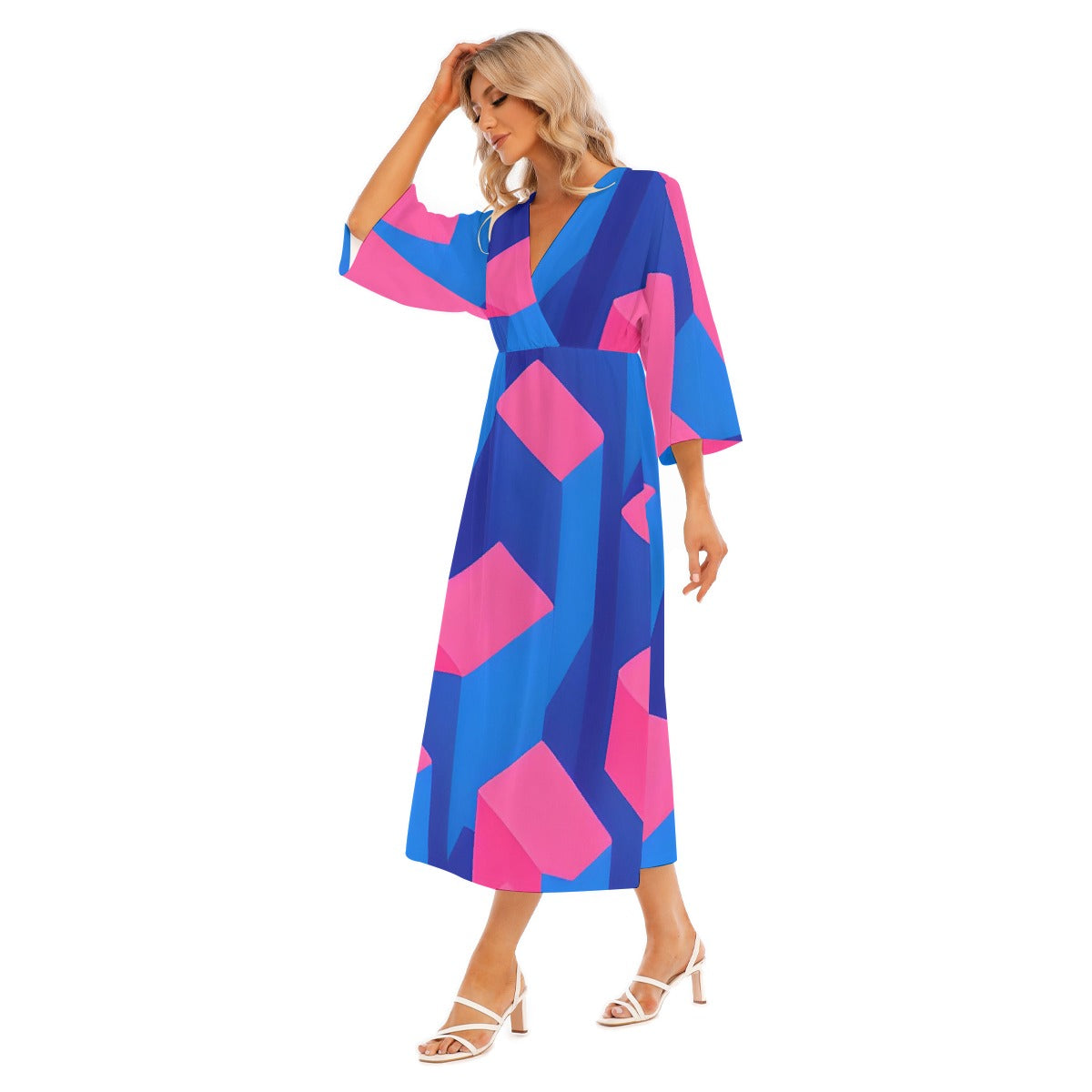 All-Over Print Women's Mid-Sleeve Long Dress