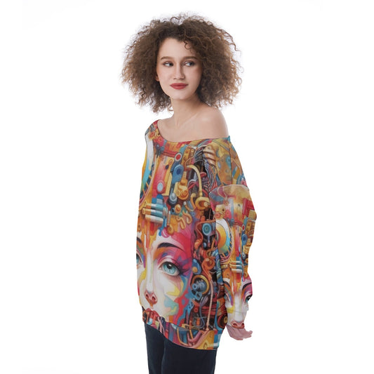 All-Over Print Oversized Women's Off-Shoulder Sweatshirt