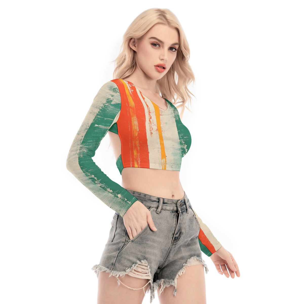 All-Over Print Women's Back Hollow T-shirt With Strap