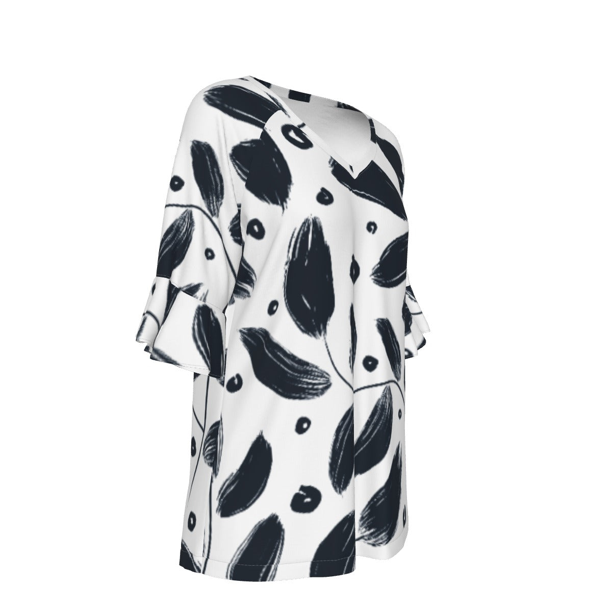 All-Over Print V-neck Women's T-shirt With Bell Sleeve