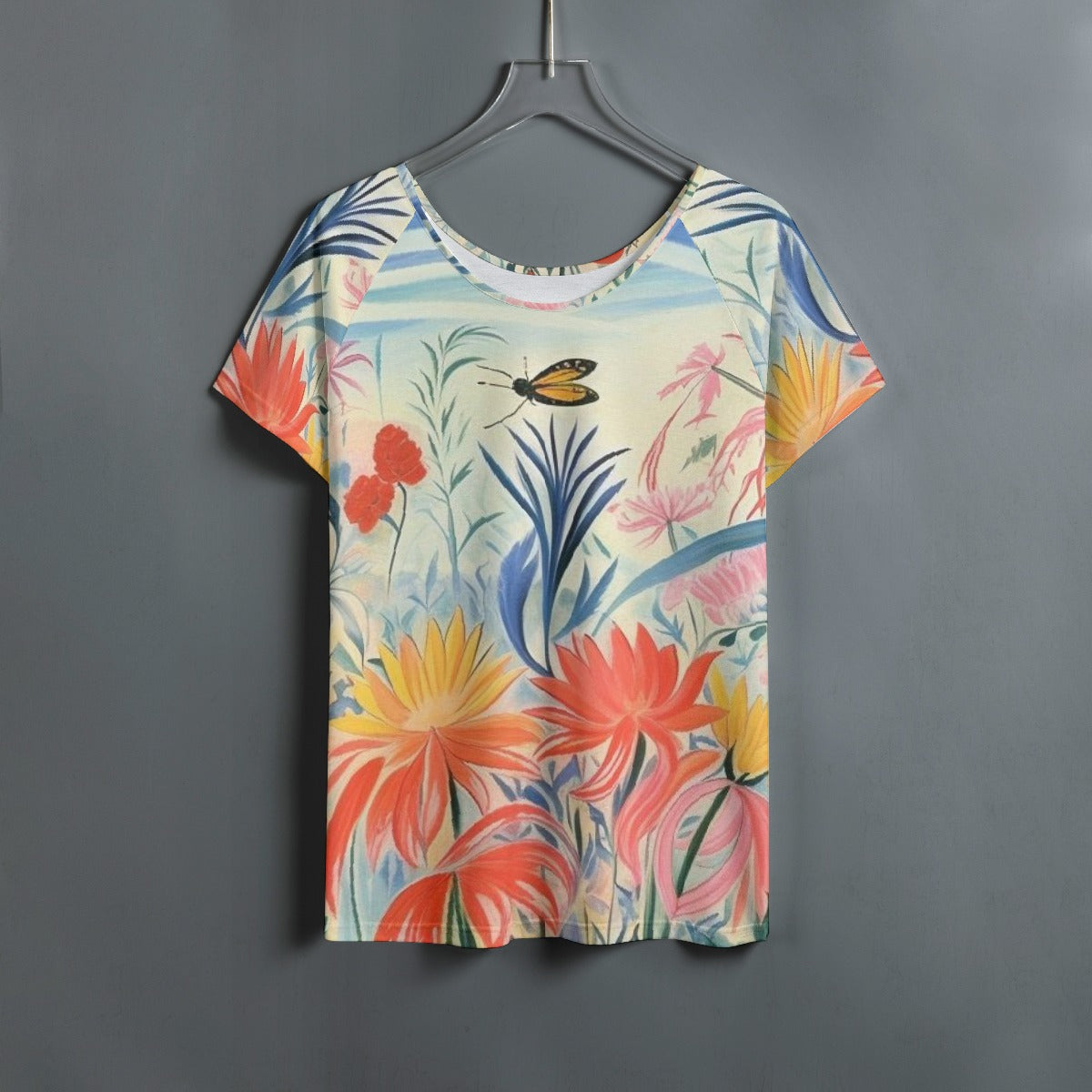 All-Over Print Women's Round Neck T-shirt With Raglan Sleeve