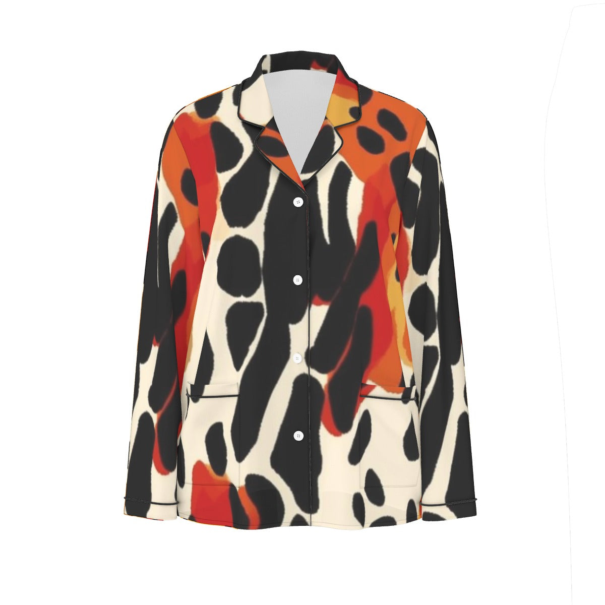 All-Over Print Women's Long Sleeve Pajama Set With Black Contrast Piping