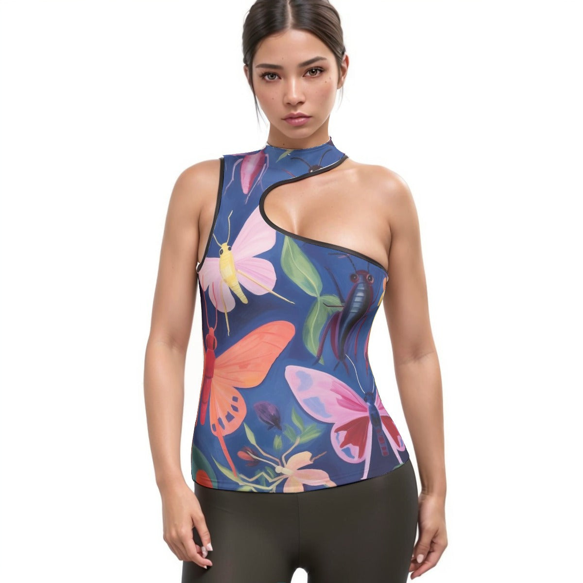 All-Over Print Women's Halter Sleeveless Asymmetrical Tank Top