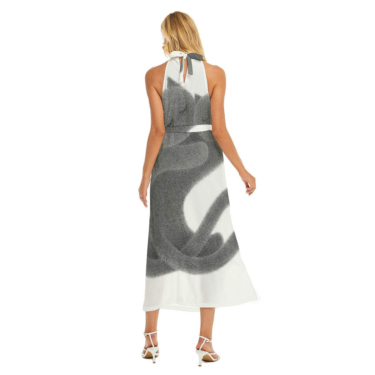 All-Over Print Women's Wrap Hem Belted Halter Dress