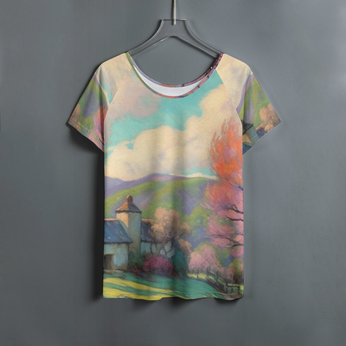 All-Over Print Women's Round Neck T-shirt With Raglan Sleeve