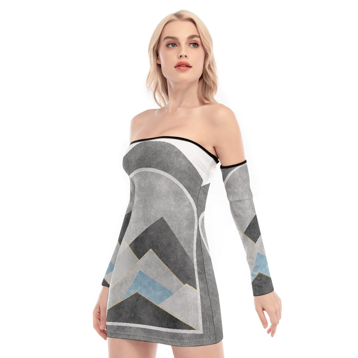 All-Over Print Women's Off-shoulder Back Lace-up Dress