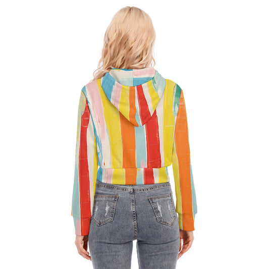 All-Over Print Women's Crop Top Hoodie With Zipper Closure