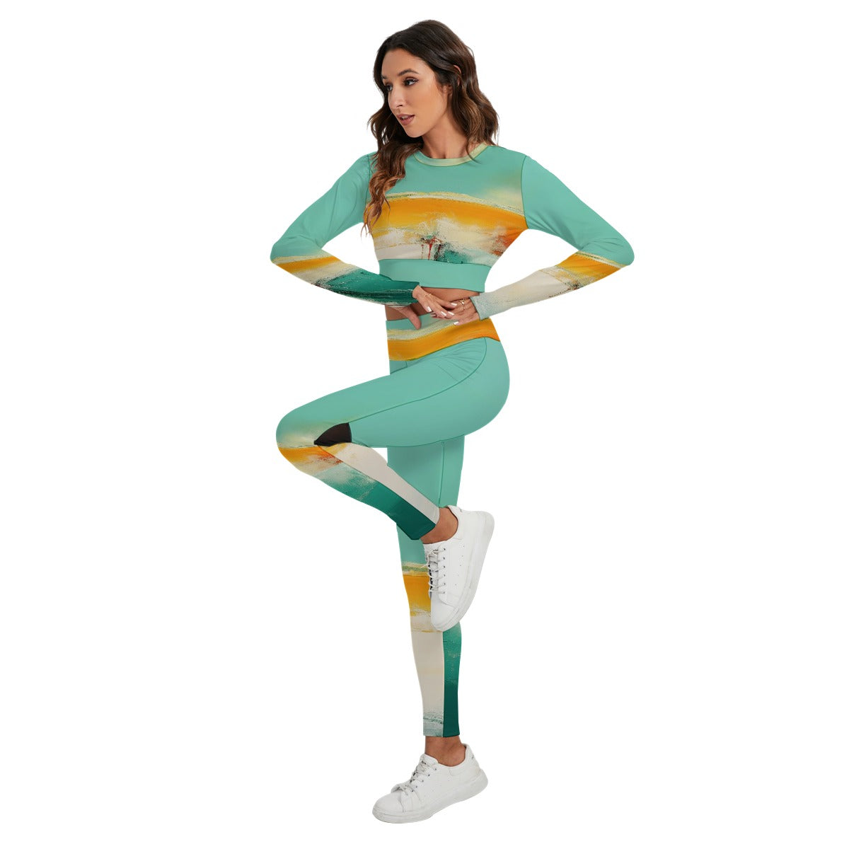 All-Over Print Women's Sport Set With Backless Top And Leggings