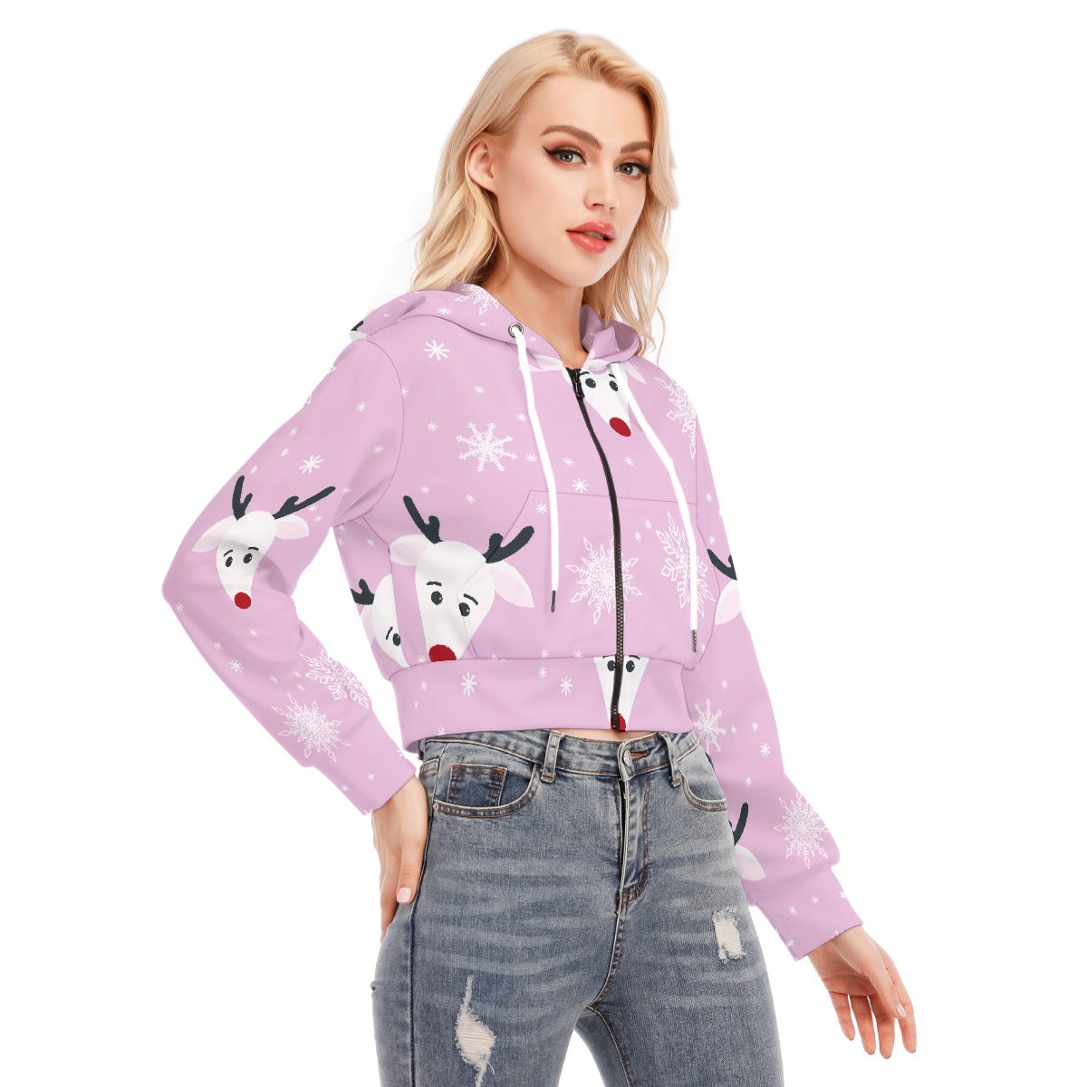 All-Over Print Women's Crop Top Hoodie With Zipper Closure