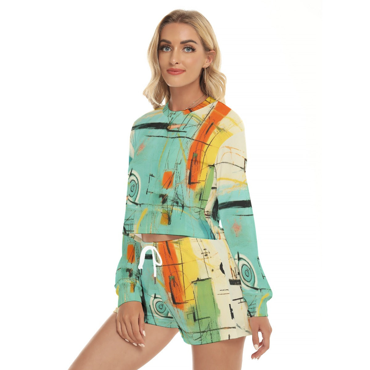 All-Over Print Women's Short Sweatshirt And Pants Suit