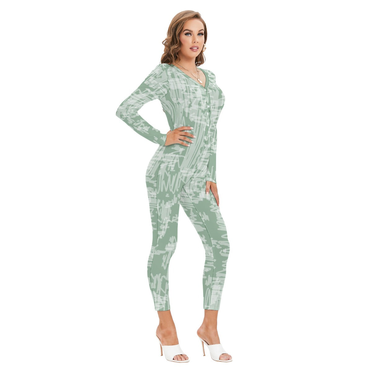 All-Over Print Women's Plunging Neck Jumpsuit