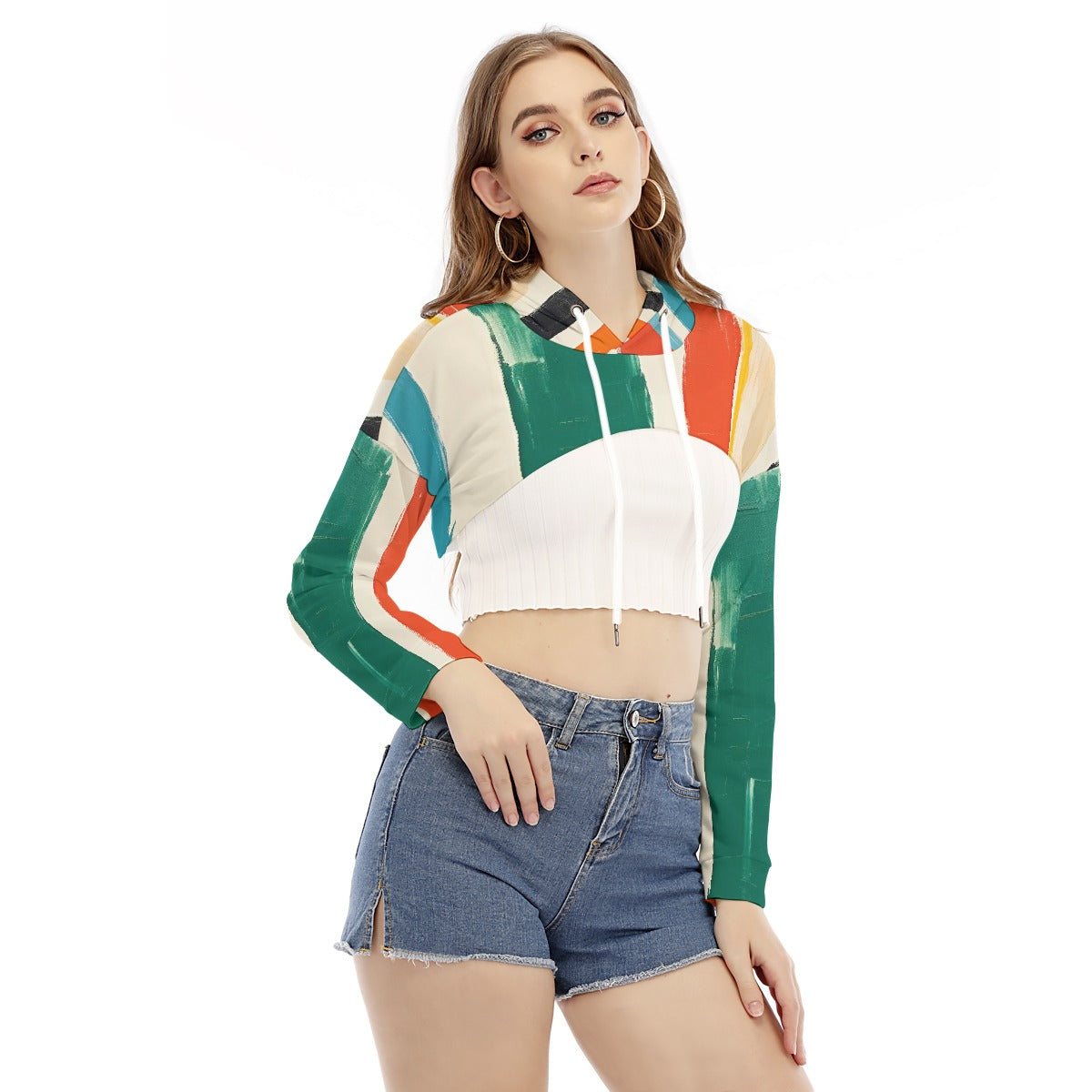 All-Over Print Women's Smock Short Hoodie With Long Sleeve
