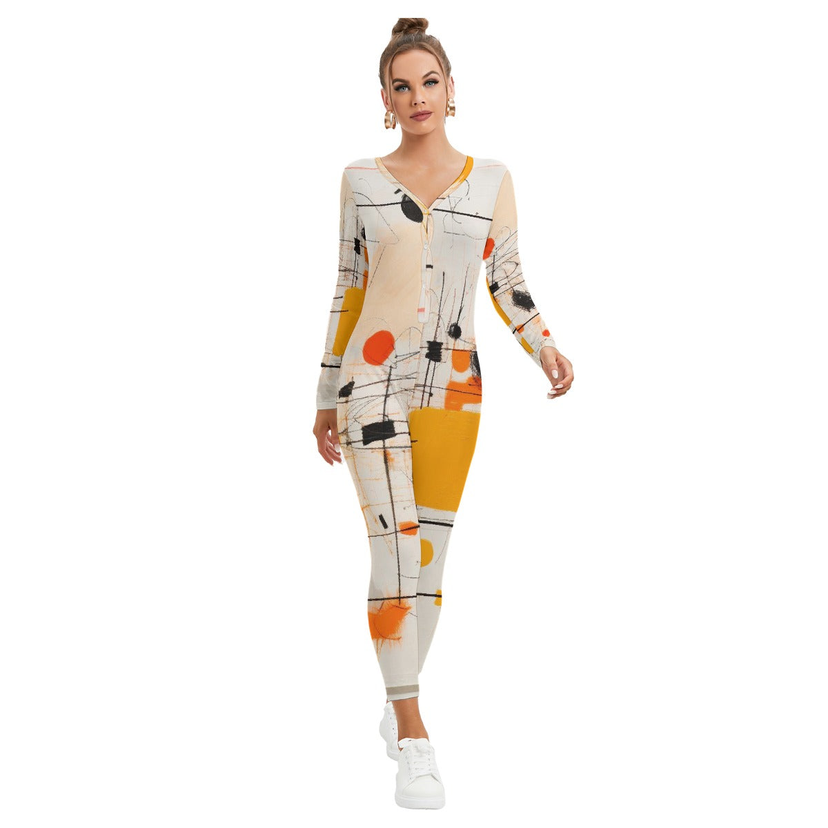 All-Over Print Women's Plunging Neck Jumpsuit