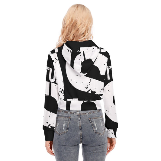 All-Over Print Women's Crop Top Hoodie With Zipper Closure