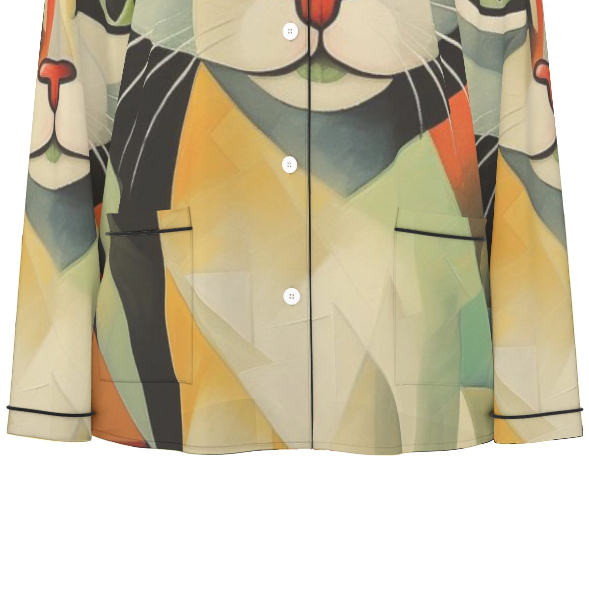 All-Over Print Women's Long Sleeve Pajama Set With Black Contrast Piping