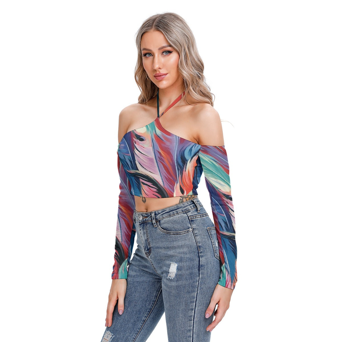 All-Over Print Women's Halter Lace-up Top