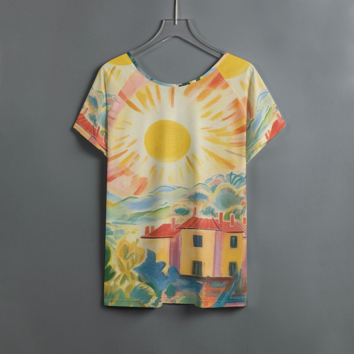 All-Over Print Women's Round Neck T-shirt With Raglan Sleeve