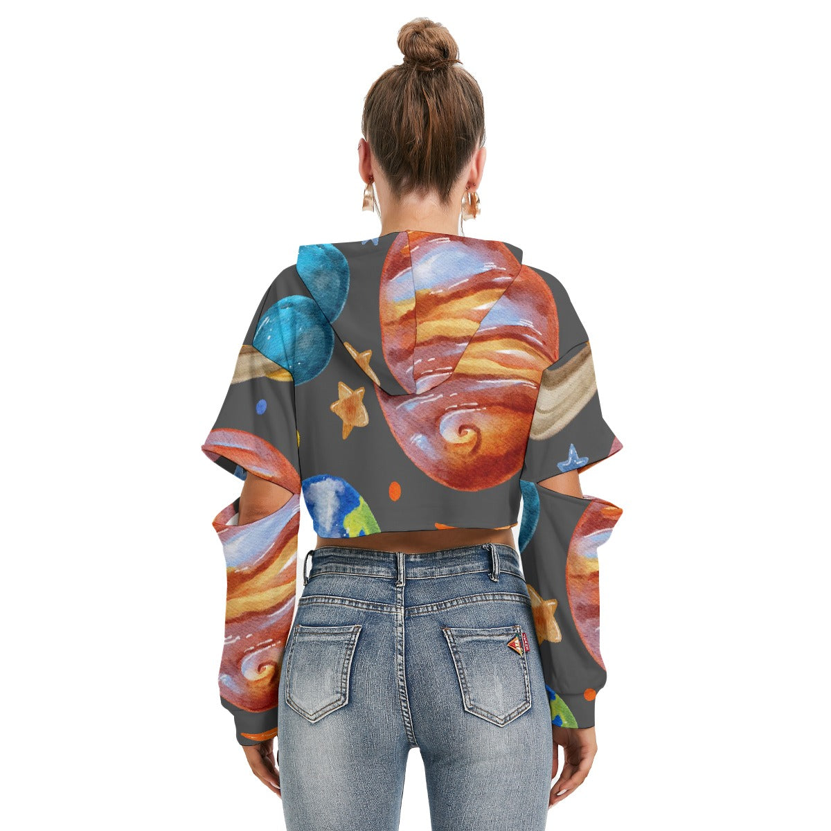 All-Over Print Women's Heavy Fleece Hoodie With Hollow Out Sleeve