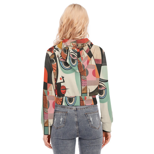 All-Over Print Women's Crop Top Hoodie With Zipper Closure