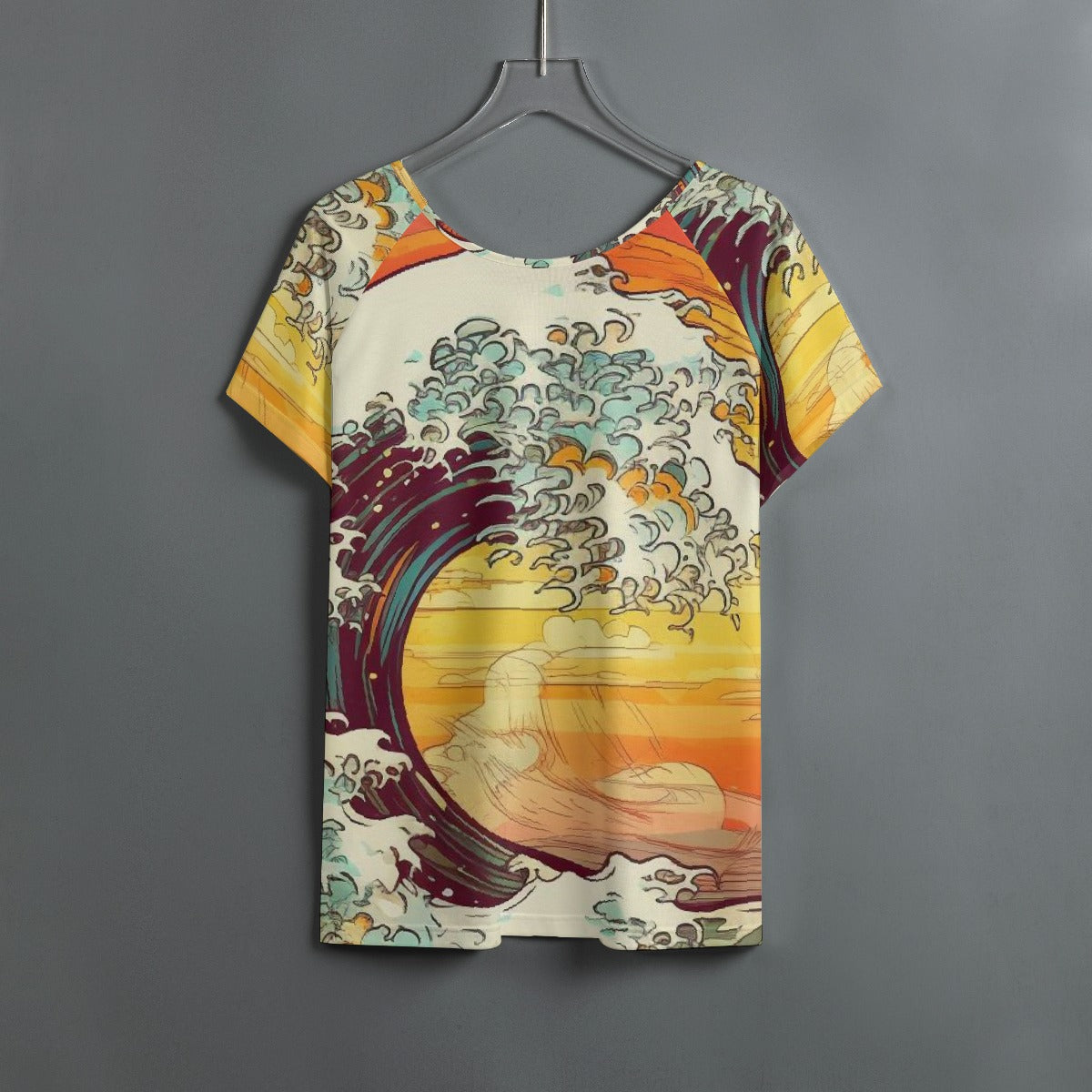 All-Over Print Women's Round Neck T-shirt With Raglan Sleeve