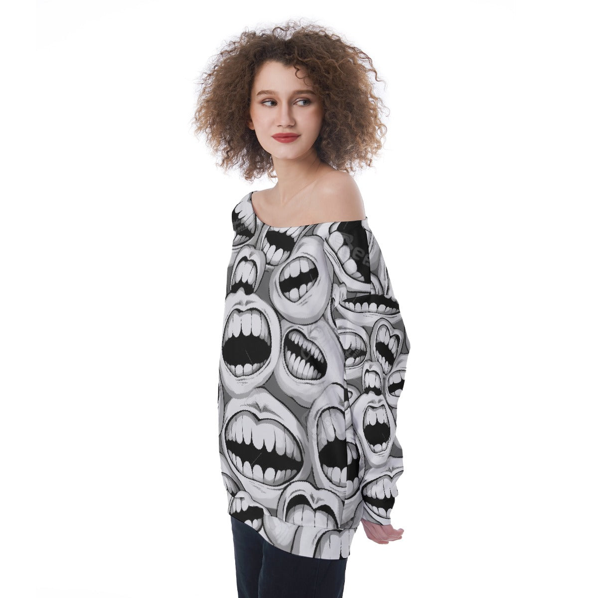 All-Over Print Oversized Women's Off-Shoulder Sweatshirt