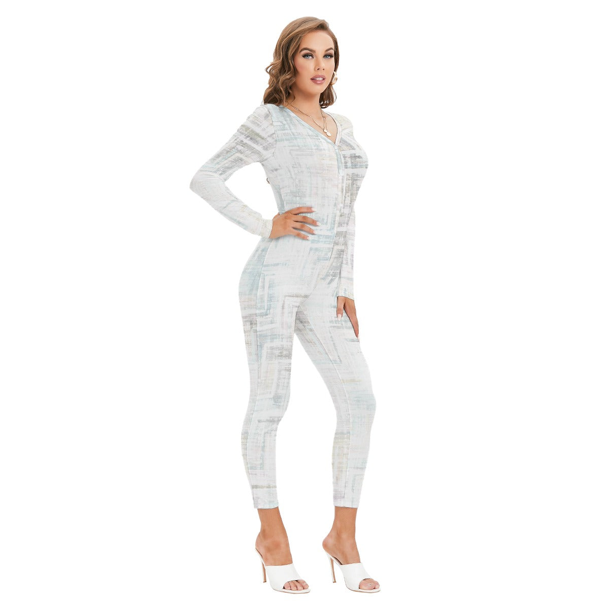 All-Over Print Women's Plunging Neck Jumpsuit