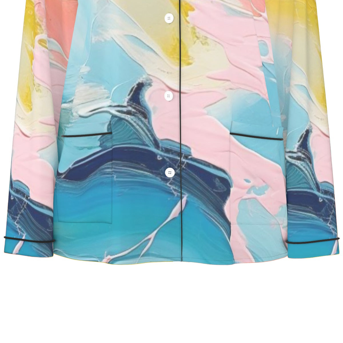 All-Over Print Women's Long Sleeve Pajama Set With Black Contrast Piping