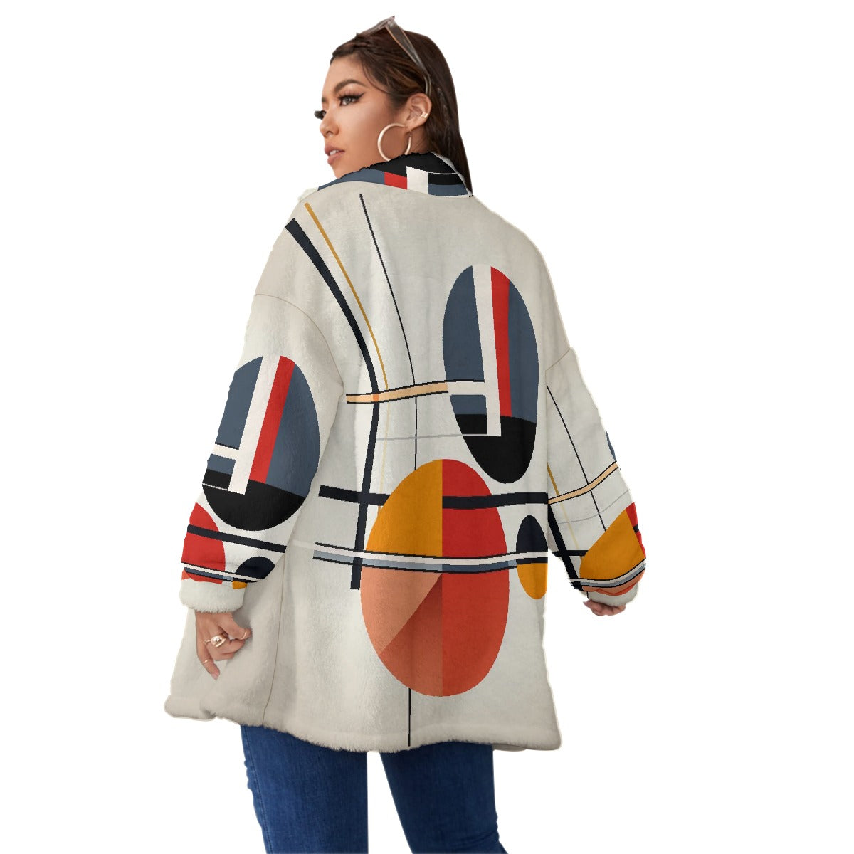 All-Over Print Unisex Borg Fleece Stand-up Collar Coat With Zipper Closure(Plus Size)