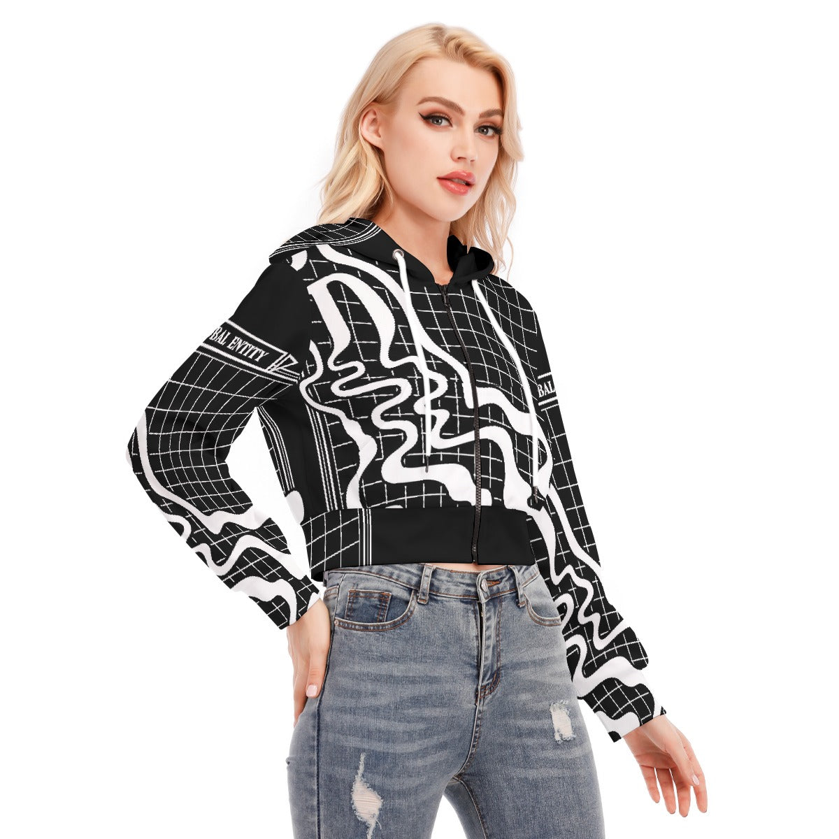 All-Over Print Women's Crop Top Hoodie With Zipper Closure