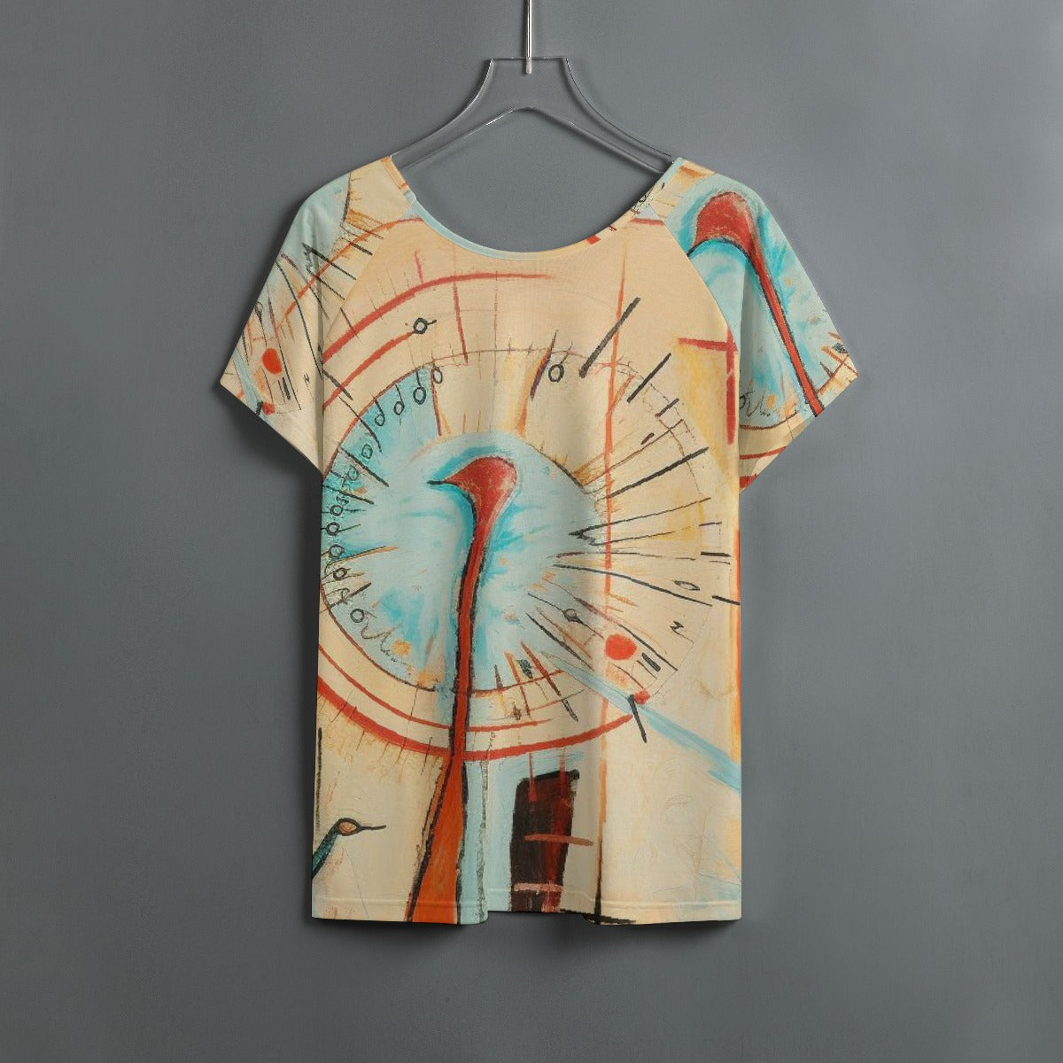 All-Over Print Women's Round Neck T-shirt With Raglan Sleeve
