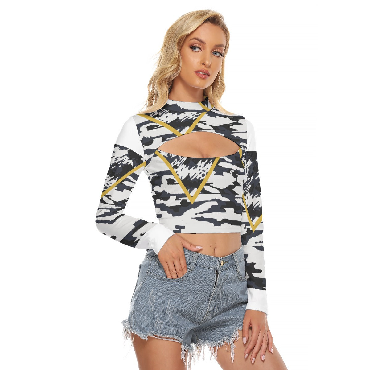 All-Over Print Women's Hollow Chest Keyhole Tight Crop Top