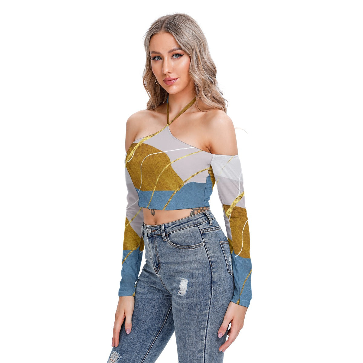 All-Over Print Women's Halter Lace-up Top