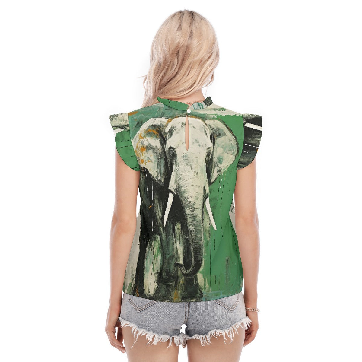 All-Over Print Women's Blouse With Ruffle Collar And Sleeve