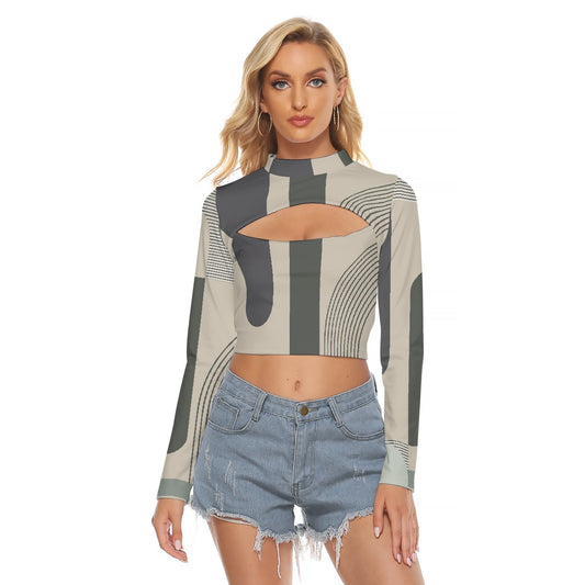 All-Over Print Women's Hollow Chest Keyhole Tight Crop Top