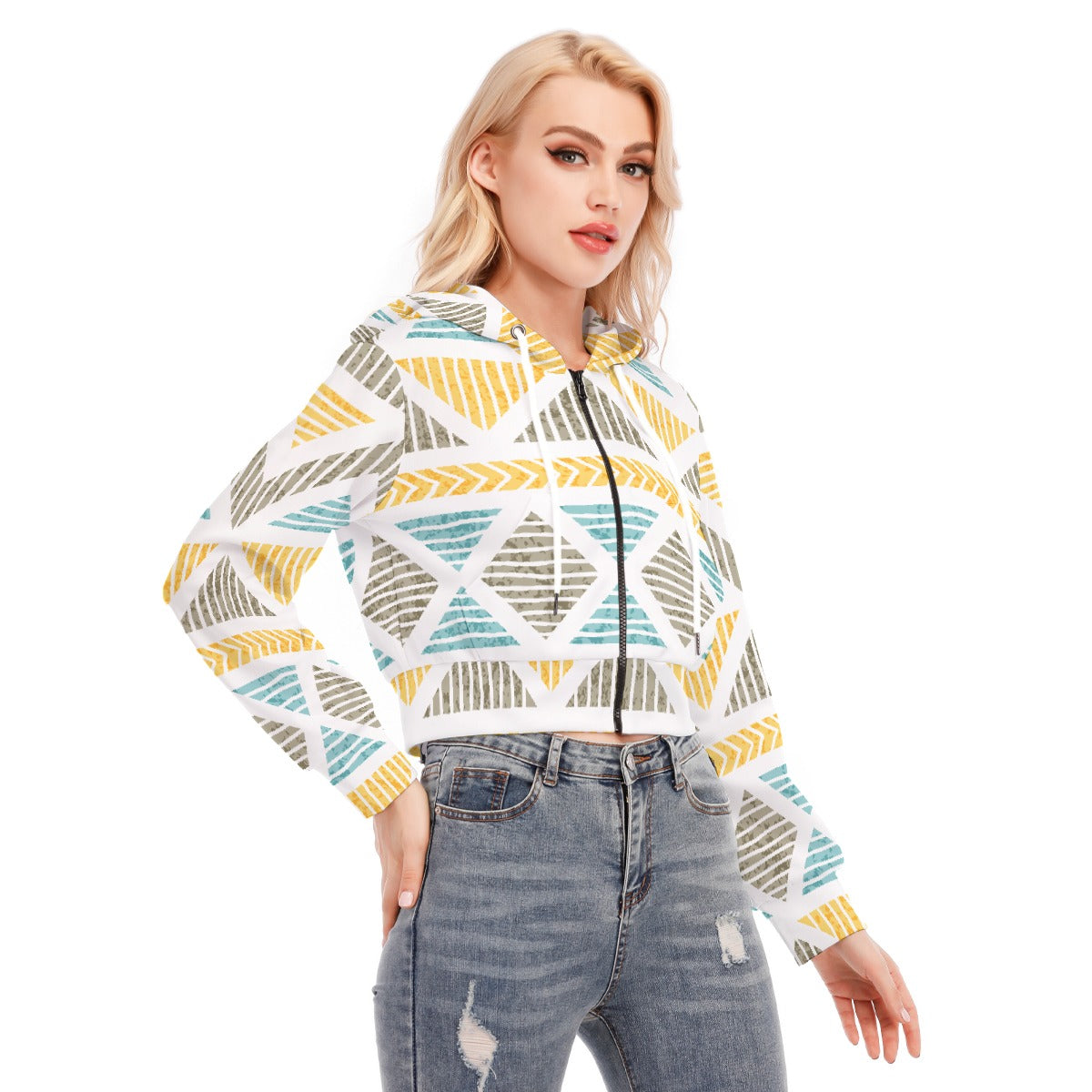 All-Over Print Women's Crop Top Hoodie With Zipper Closure