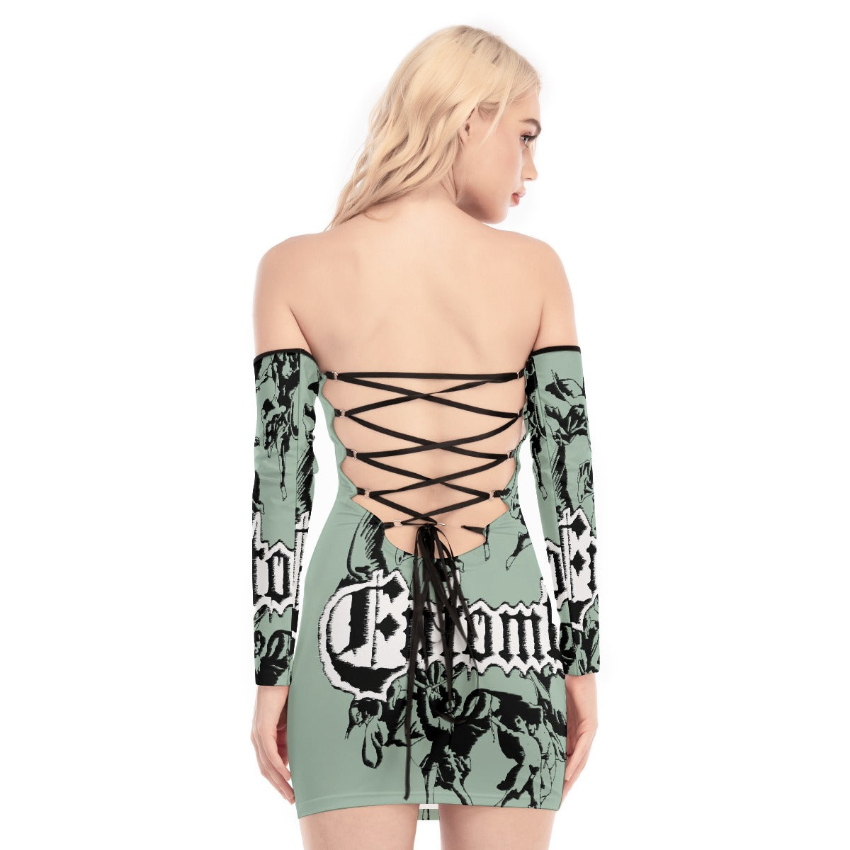 All-Over Print Women's Off-shoulder Back Lace-up Dress
