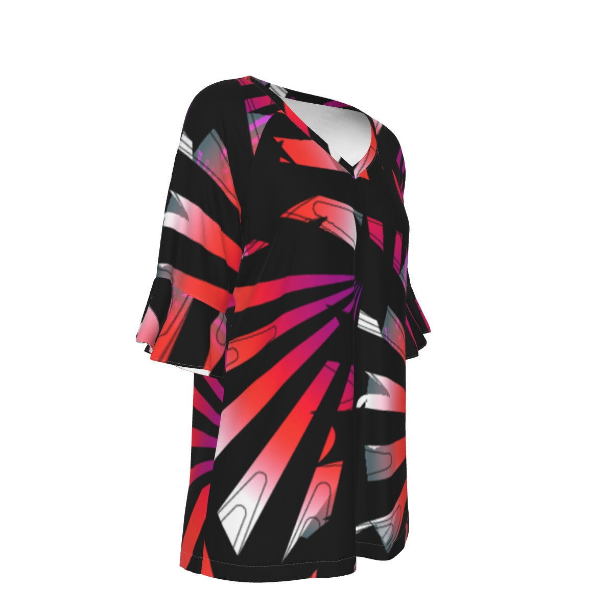 All-Over Print V-neck Women's T-shirt With Bell Sleeve