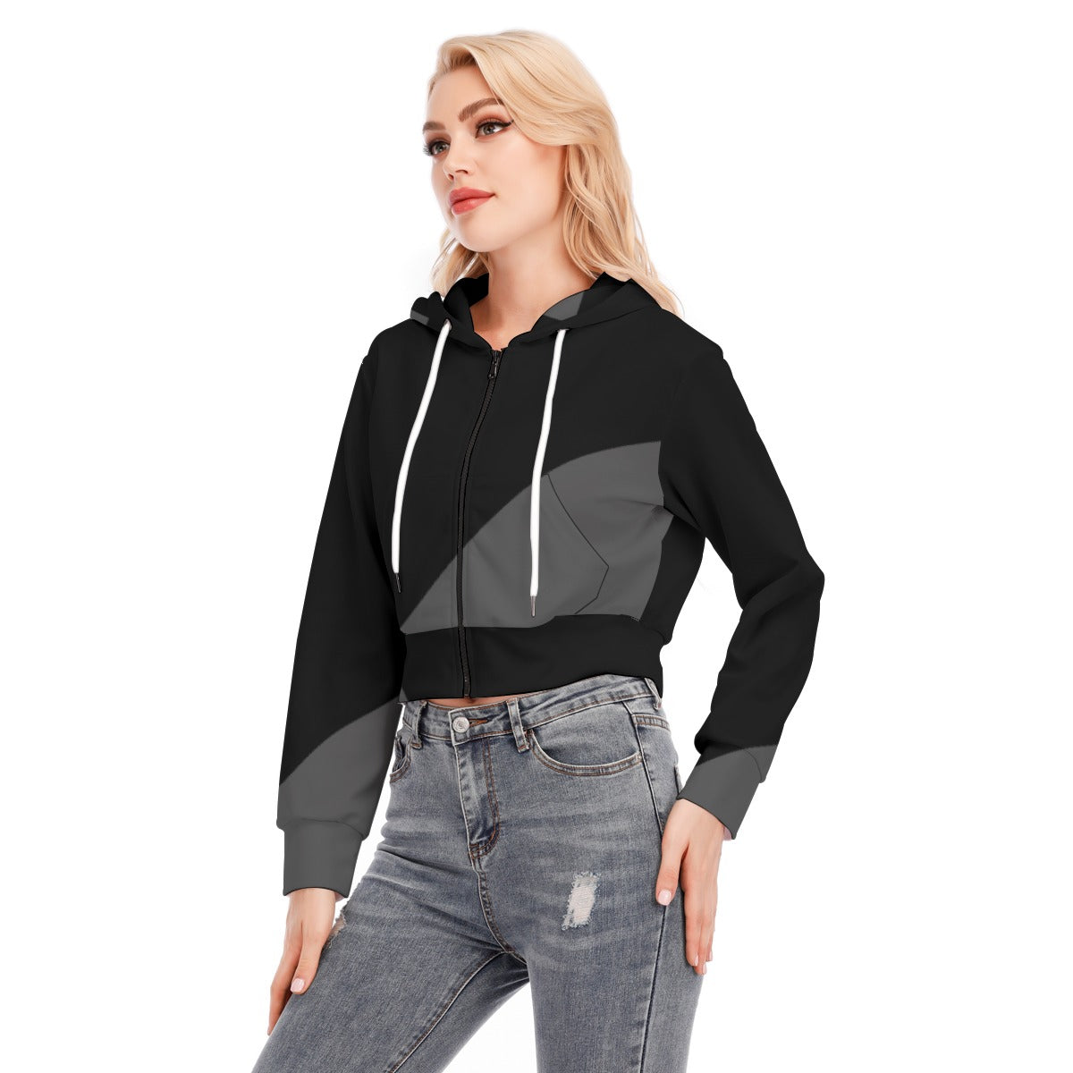All-Over Print Women's Crop Top Hoodie With Zipper Closure
