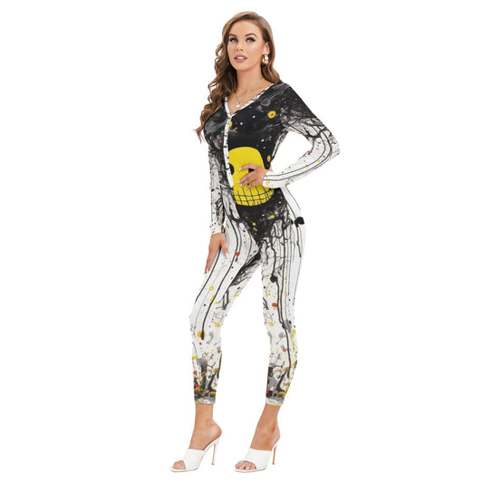 All-Over Print Women's Plunging Neck Jumpsuit