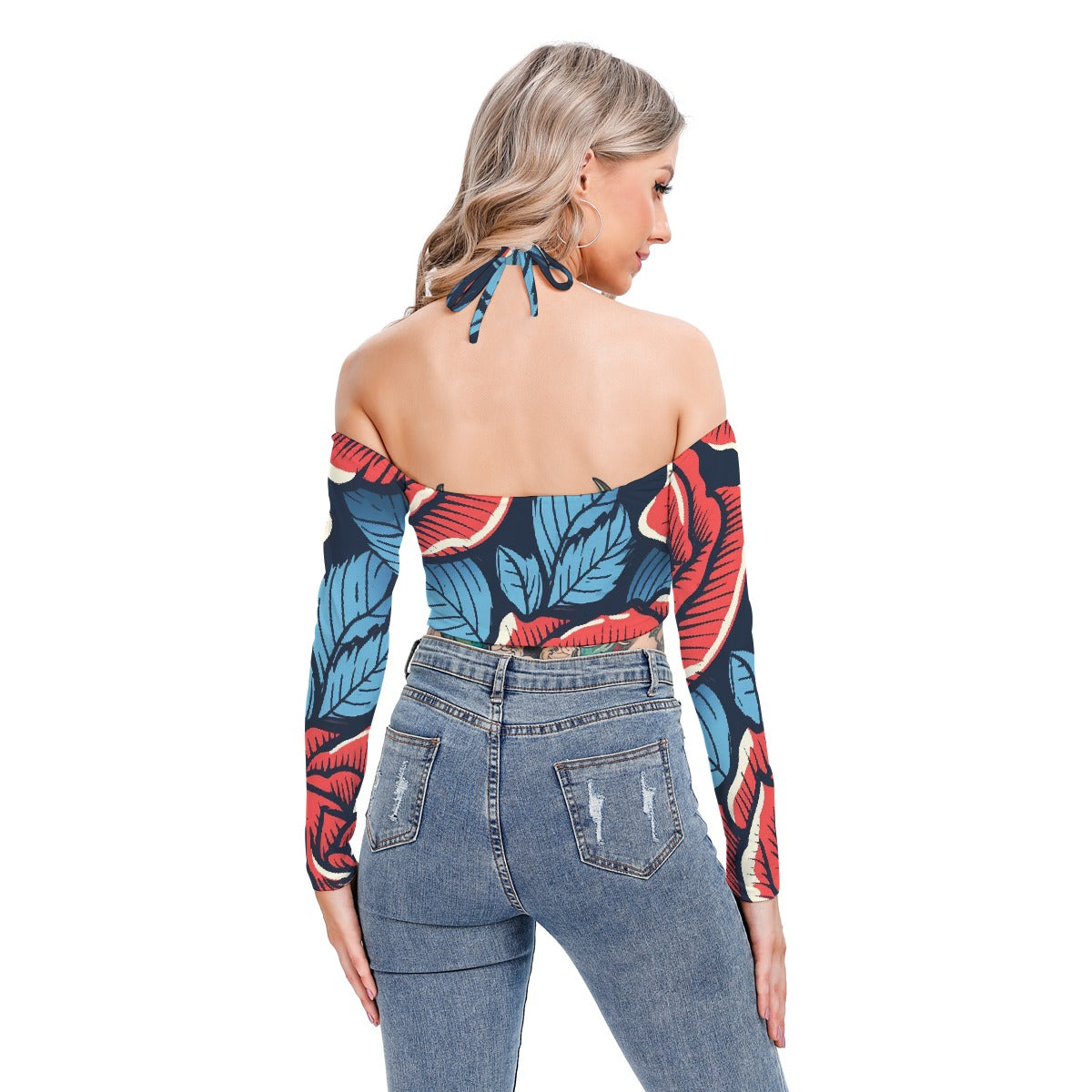 All-Over Print Women's Halter Lace-up Top
