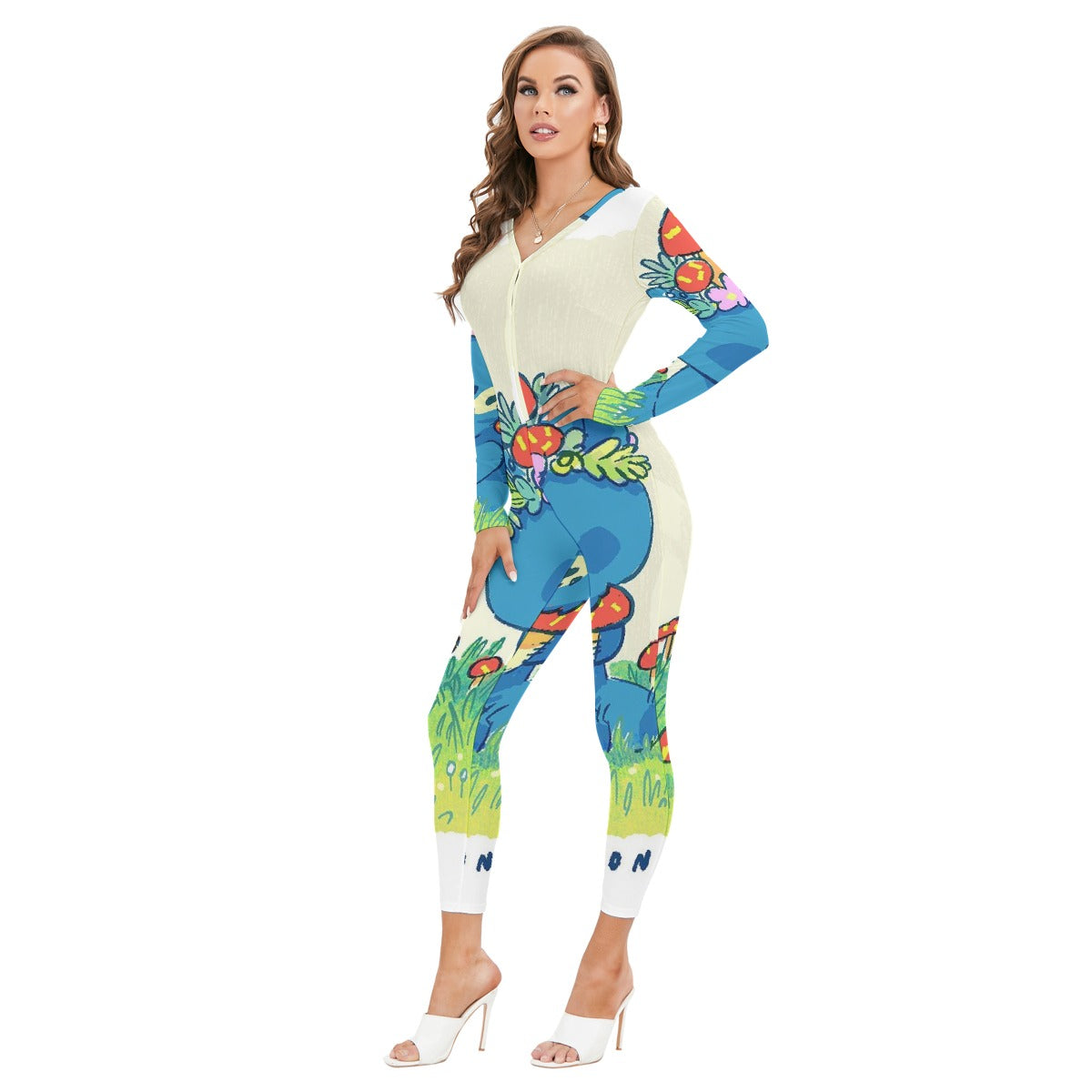 All-Over Print Women's Plunging Neck Jumpsuit